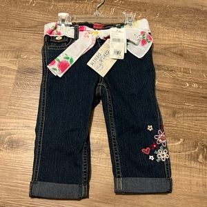 Pumpkin Patch Jeans Size 3 Embroidered with scarf belt